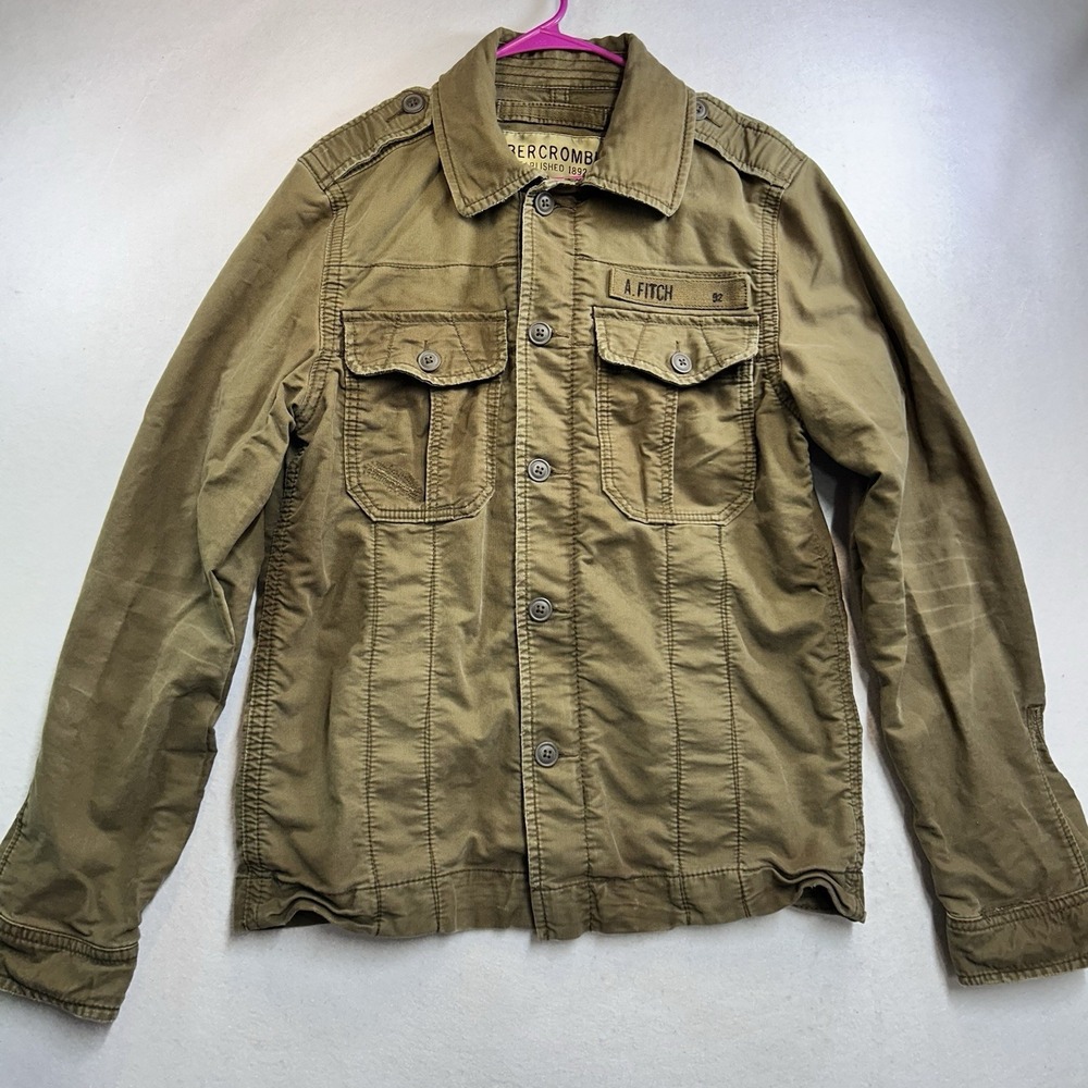 Vtg Abercrombie & Fitch Army Jacket Y2K Green Full Zip‎ Button Medium